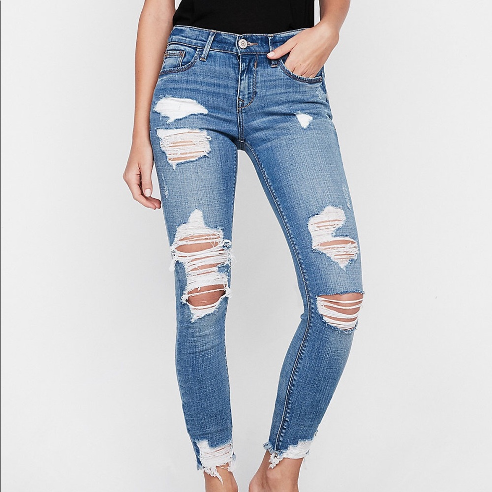 Mid Rise Distressed Ankle Jean Leggings